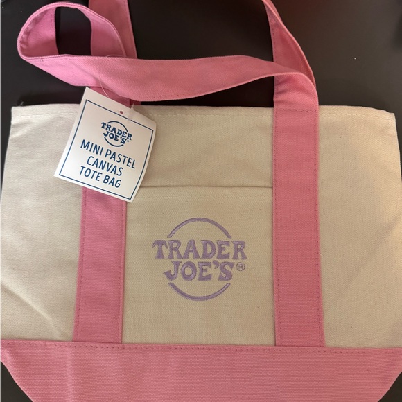 Trader Joe’s Mini Pastel Canvas Tote Pink - Picture 1 of 1